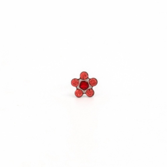 Studex Stainless Steel Daisy Padparadscha and JUL Ruby Ear Piercing Earrings - Picture 2 of 7